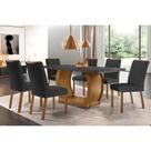 Conjunto: Mesa Sala Jantar Jade Tampo Madeirado c/ Vidro Canto Curvo 180x90 e 6 Cadeiras Londrina Imbuia/Grafite - Suede Grafite - Rufato