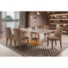 Conjunto: Mesa Sala Jantar Jade Tampo Madeirado c/ Vidro Reto 180x90 e 6 Cadeiras Jade Imbuia/Suede Capuccino - Rufato