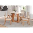 Conjunto: Mesa Sala Jantar Lins c/ Tampo Madeirado 120x80cm e 4 Cadeiras Milla Nature/Off White - Linho Bege - Henn