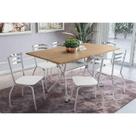 Conjunto: Mesa Sala Jantar Loire c/ Tampo de Madeira 160cm e 6 Cadeiras Portugal Cromada/Nogueira - Courano Branco - Kappesberg