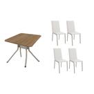 Conjunto: Mesa Sala Jantar Loire c/ Tampo de Madeira 90cm + 4 Cadeiras Amsterdã Niquel/Branco 106 - Kappesberg Conjunto: Mesa Sala Jantar Loire c/ Tampo de Madeira 90cm + 4 Cadeiras Amsterdã Niquel/Branco 106 - Kappesberg
