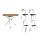 Conjunto: Mesa Sala Jantar Loire c/ Tampo de Madeira 90cm + 4 Cadeiras Portugal Cromada - Corano Preto - Kappesberg Conjunto: Mesa Sala Jantar Loire c/ Tampo de Madeira 90cm + 4 Cadeiras Portugal Cromada - Corano Preto - Kappesberg