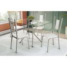 Conjunto: Mesa Sala Jantar Loire c/ Tampo de Vidro 120x80cm e 4 Cadeiras Florença Niquel - Branco - Kappesberg