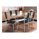 Conjunto: Mesa Sala Jantar Loire c/ Tampo Vidro 150cm + 6 Cadeiras Lisboa Cromado/Courano Preto - Kappesberg