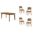 Conjunto: Mesa Sala Jantar Londrina c/ Tampo Madeirado c/ Vidro Canto Curvo 120x80cm 4 Cadeiras Havana Naturale/Off White - Suede Creme Rufato