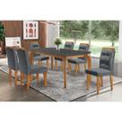 Conjunto: Mesa Sala Jantar Londrina c/ Tampo Madeirado c/ Vidro Canto Curvo 180x90cm e 6 cadeiras Imperatriz Imbuia/Grafite - Suede Grafite - Rufato