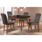 Conjunto: Mesa Sala Jantar Londrina c/ Tampo Madeirado c/ Vidro Canto Reto 120x80cm e 4 cadeiras Amsterdã Imbuia/Grafite - Suede Grafite - Rufato Conjunto: Mesa Sala Jantar Londrina c/ Tampo Madeirado c/ Vidro Canto Reto 120x80cm e 4 cadeiras Amsterdã Imbuia/Grafite - Suede Grafite - Rufato