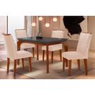 Conjunto: Mesa Sala Jantar Londrina c/ Tampo Madeirado c/ Vidro Canto Reto 120x80cm e 4 cadeiras Londrina Imbuia/Grafite - Suede Creme - Rufato