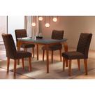 Conjunto: Mesa Sala Jantar Londrina c/ Tampo Madeirado c/ Vidro Canto Reto 120x80cm e 4 cadeiras Londrina Imbuia/Grafite - Suede Marrom - Rufato