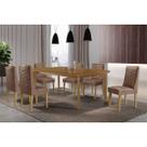 Conjunto: Mesa Sala Jantar Londrina c/ Tampo Madeirado Canto Curvo 180x90cm e 6 Cadeiras Dafne Naturale - Corano Capuccino Rufato