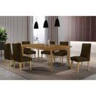 Conjunto: Mesa Sala Jantar Londrina c/ Tampo Madeirado Canto Curvo 180x90cm e 6 Cadeiras Dafne Naturale - Suede Marrom Rufato