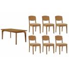 Conjunto: Mesa Sala Jantar Londrina c/ Tampo Madeirado Canto Curvo 180x90cm e 6 Cadeiras Havana Naturale - Linho Bege Rufato