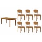 Conjunto: Mesa Sala Jantar Londrina c/ Tampo Madeirado Canto Curvo 180x90cm e 6 Cadeiras Havana Naturale - Linho Capuccino Rufato