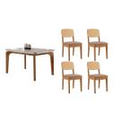 Conjunto: Mesa Sala Jantar Londrina Tampo c/ Vidro Curvo 120cm+4 Cadeiras Havana Naturale/Off White - Linho Capuccino Rufato