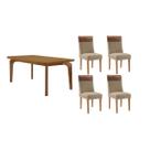 Conjunto: Mesa Sala Jantar Londrina Tampo Curvo 120cm+4 Cadeiras Jaspe Madeira Naturale - Capuccino/Linho Bege - Rufato Conjunto: Mesa Sala Jantar Londrina Tampo Curvo 120cm+4 Cadeiras Jaspe Madeira Naturale - Capuccino/Linho Bege - Rufato