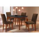 Conjunto: Mesa Sala Jantar Londrina Tampo Madeirado c/ Vidro Curvo 120x80 e 4 Cadeiras Londrina Imbuia/Grafite - Suede Marrom - Rufato