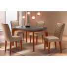 Conjunto: Mesa Sala Jantar Londrina Tampo Madeirado c/ Vidro Curvo 120x80 e 4 Cadeiras Londrina Imbuia/Suede Capuccino - Rufato