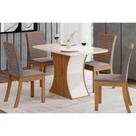 Conjunto: Mesa Sala Jantar Luiza c/ Tampo de Vidro 120x80cm e 4 Cadeiras Isa Nature/Off White - Suede Marrom - Henn