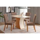 Conjunto: Mesa Sala Jantar Luiza c/ Tampo Reto Madeirado c/ Vidro 120x90cm e 4 Cadeiras Vita Nature/Suede Light Bege - Henn