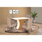 Conjunto: Mesa Sala Jantar Luiza SC42 Tampo Madeirado c/ Vidro Canto Curvo 120x80cm e 4 Cadeiras Anne Nature/Courano/Creme - Henn