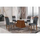 Conjunto: Mesa Sala Jantar Luna c/ Tampo Madeirado c/ Vidro Canto Curvo 120x80cm e 4 cadeiras Imperatriz Imbuia/Off White - Suede Grafite - Rufato