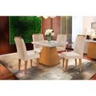 Conjunto: Mesa Sala Jantar Luna c/ Tampo Madeirado c/ Vidro Canto Curvo 90x90cm e 4 cadeiras Amsterdã Imbuia/Off White - Suede Creme - Rufato