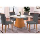 Conjunto: Mesa Sala Jantar Luna c/ Tampo Madeirado c/ Vidro Canto Curvo 90x90cm e 4 cadeiras Amsterdã Imbuia/Off White - Suede Grafite - Rufato