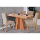 Conjunto: Mesa Sala Jantar Maitê Tampo Madeirado 130x80cm e 4 Cadeiras Fernanda Cinamomo - Carvalho/Suede Nude Bege Cimol