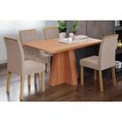 Conjunto: Mesa Sala Jantar Maitê Tampo Madeirado 130x80cm e 4 Cadeiras Juliana Cinamomo - Carvalho/Linho Bege Cimol