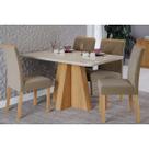 Conjunto: Mesa Sala Jantar Maitê Tampo Madeirado c/ Vidro 130x80cm e 4 Cadeiras Fernanda Nature/Off White - Carvalho/Suede Joli Capuccino Cimol