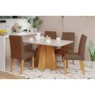 Conjunto: Mesa Sala Jantar Maitê Tampo Madeirado c/ Vidro 130x80cm e 4 Cadeiras Maia Cinamomo/Off White - Suede Mascavo Chocolate Cimol Conjunto: Mesa Sala Jantar Maitê Tampo Madeirado c/ Vidro 130x80cm e 4 Cadeiras Maia Cinamomo/Off White - Suede Mascavo Chocolate Cimol