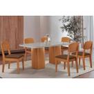 Conjunto: Mesa Sala Jantar Maldivas c/ Tampo Madeirado c/ Vidro Canto Curvo 180x90cm e 6 Cadeiras Havana Naturale/Off White - Suede Marrom - Rufato