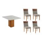 Conjunto: Mesa Sala Jantar Maldivas c/ Tampo Madeirado c/ Vidro Canto Curvo 90x90cm e 4 Cadeiras Jaspe Naturale/Off White - Suede Capuccino - Rufato Conjunto: Mesa Sala Jantar Maldivas c/ Tampo Madeirado c/ Vidro Canto Curvo 90x90cm e 4 Cadeiras Jaspe Naturale/Off White - Suede Capuccino - Rufato