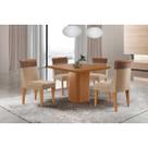 Conjunto: Mesa Sala Jantar Maldivas c/ Tampo Madeirado Canto Curvo 90x90cm e 4 Cadeiras Jaspe Naturale - Linho Bege - Rufato Conjunto: Mesa Sala Jantar Maldivas c/ Tampo Madeirado Canto Curvo 90x90cm e 4 Cadeiras Jaspe Naturale - Linho Bege - Rufato
