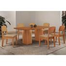 Conjunto: Mesa Sala Jantar Maldivas Curvo 180cm + 6 Cadeiras Havana Naturale - Linho Bege - Rufato
