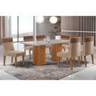 Conjunto: Mesa Sala Jantar Maldivas Tampo c/ Vidro Curvo 180cm+6 Cadeiras Jaspe Madeira Naturale/Off White - Capuccino/Suede Capuccino - Rufato