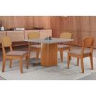 Conjunto: Mesa Sala Jantar Maldivas Tampo c/ Vidro Curvo 90cm+4 Cadeiras Havana Naturale/Off White - Linho Capuccino - Rufato