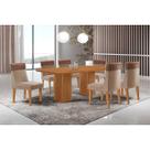 Conjunto: Mesa Sala Jantar Maldivas Tampo Curvo 180cm+6 Cadeiras Jaspe Madeira Naturale - Capuccino/Linho Capuccino - Rufato