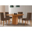Conjunto: Mesa Sala Jantar Maldivas Tampo Curvo 90cm+4 Cadeiras Dakota Madeira Naturale - Capuccino/Suede Marrom - Rufato