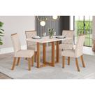 Conjunto: Mesa Sala Jantar Natalí c/ Tampo Madeirado 120x80cm e 4 Cadeiras Vita Nature/Off White - Linho Bege - Henn Conjunto: Mesa Sala Jantar Natalí c/ Tampo Madeirado 120x80cm e 4 Cadeiras Vita Nature/Off White - Linho Bege - Henn