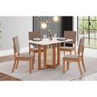 Conjunto: Mesa Sala Jantar Natalí c/ Tampo Madeirado Reto s/ Vidro 120x80cm e 4 Cadeiras Milla Nature/Off White - Suede Marrom - Henn Conjunto: Mesa Sala Jantar Natalí c/ Tampo Madeirado Reto s/ Vidro 120x80cm e 4 Cadeiras Milla Nature/Off White - Suede Marrom - Henn