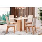 Conjunto: Mesa Sala Jantar Orus c/ Tampo Madeirado 120x80cm e 4 Cadeiras Isa Nature/Off White - Linho Bege - Henn