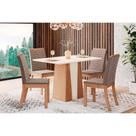 Conjunto: Mesa Sala Jantar Orus c/ Tampo Madeirado 120x80cm e 4 Cadeiras Isa Nature/Off White - Suede Marrom - Henn