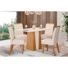 Conjunto: Mesa Sala Jantar Orus Tampo Madeirado c/ Vidro 120x80cm e 4 Cadeiras Bella Nature/Linho - Henn