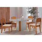 Conjunto: Mesa Sala Jantar Pietá c/ Tampo Madeirado c/ Vidro Canto Curvo 120x80cm e 4 Cadeiras Havana Naturale/Off White - Suede Creme - Rufato