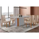 Conjunto: Mesa Sala Jantar Pietá c/ Tampo Madeirado c/ Vidro Canto Curvo 180x90cm e 6 Cadeiras Dafne Naturale/Off White - Suede Creme - Rufato