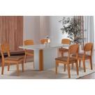 Conjunto: Mesa Sala Jantar Pietá c/ Tampo Madeirado c/ Vidro Canto Curvo 180x90cm e 6 Cadeiras Havana Naturale/Off White - Corano Capuccino - Rufato