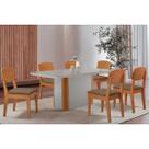 Conjunto: Mesa Sala Jantar Pietá c/ Tampo Madeirado c/ Vidro Canto Curvo 180x90cm e 6 Cadeiras Havana Naturale/Off White - Suede Capuccino - Rufato