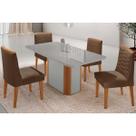 Conjunto: Mesa Sala Jantar PietÃ Curvo 120cm + 4 Cadeiras Maldivas Madeira Naturale/Off White - Capuccino/Suede Marrom - Rufato
