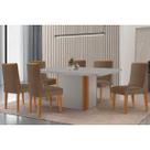 Conjunto: Mesa Sala Jantar PietÃ Curvo 180cm + 6 Cadeiras Dakota Madeira Naturale/Off White - Capuccino/Suede Capuccino - Rufato
